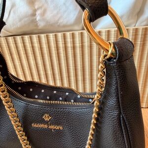 Nanette Lepore Black Pebbled Leather Shoulder Bag with Gold Hardware